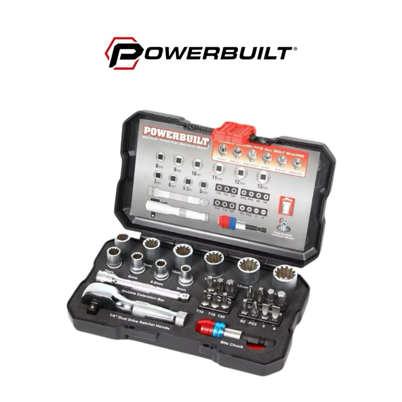 【寶力優工具】Powerbuilt 28件式雙頭迷你 棘輪萬用套筒組 兩分/起子短板棘輪板手
