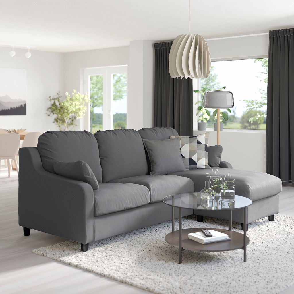 絕版品/IKEA宜家VINLIDEN三人座沙發附躺椅L型沙發/深灰色/233x162x108/二手八成新/特$14800