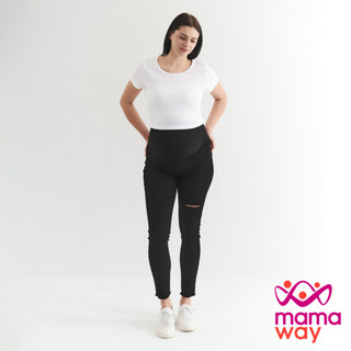 【Mamaway媽媽餵】彈力顯瘦割破牛仔孕婦褲