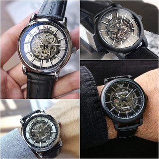 EMPORIO ARMANI 阿曼尼 簍空機械皮錶 43 MM 【Watch On-line Store 】