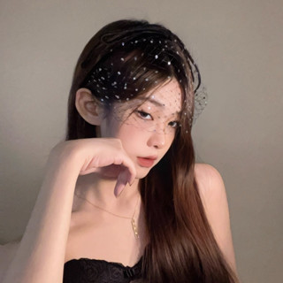 【現貨臺灣，免預購】水鑽網紗蝴蝶結面紗髮箍 婚禮寫真拍照頭箍 ins風黑色髮飾