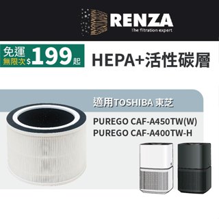 適用TOSHIBA 東芝 Purego CAF-A450TW CAF-A400TW 抗敏空氣清淨機 HEPA活性碳濾網芯