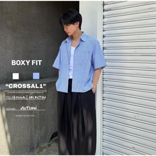 【CROSSAL1】現貨)韓國🇰🇷 BOXY FIT短版 直條紋短袖襯衫 簡約 短版 街頭 日常 寬短 短寬 修身 短袖