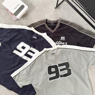 【FJstore】棒球風 93 V領 束口印花風衣 短T 短踢 寬鬆 落肩 短袖上衣 男生短袖 女上衣 情侶 T恤
