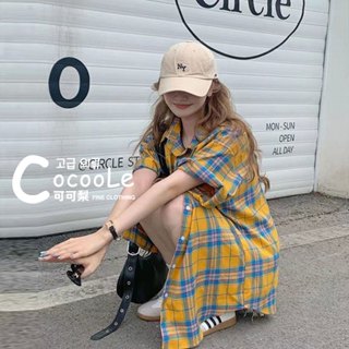 可可梨🇰🇷韓版慵懶氛圍美系街頭風POLO格紋短袖復古寬鬆襯衫 格紋襯衫 短袖襯衫 短袖外套 寬鬆襯衫 復古上衣 防曬外套