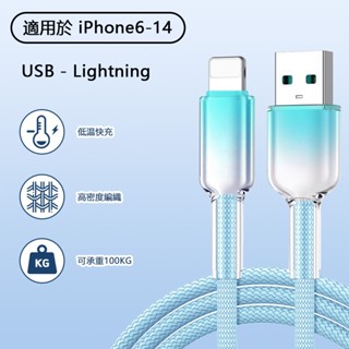 冰晶頭 蘋果彩色編織充電線 USB to L (透明馬卡龍充電線 快充線 傳輸線)
