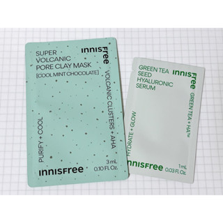 【innisfree】 綠茶籽玻尿酸保濕精華 超級火山泥毛孔潔淨面膜 薄荷巧克力限量版 試用包 專櫃 張員瑛代言