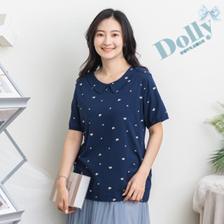 Dolly多莉大碼專賣店 臺灣現貨 大尺碼娃娃領滿版小蝴蝶棉質上衣(藍色)183