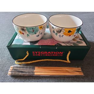 系統_碗筷禮盒組 (兩陶瓷碗+兩雙木筷)