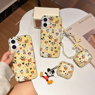 黃底迪士尼卡通可愛星星米奇小夥伴 適用iPhone16 15 14 13Promax手機保護套AirPods 防摔硬殼