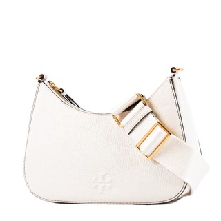 TORY BURCH THEA 荔枝紋拉鍊雙背帶肩背/斜背二用包-象牙白【美國正品現貨】