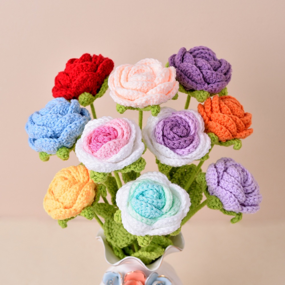 熊貓購物 挑戰最低價 各種編織成品 畢業花束 永生花 編織玫瑰花 鉤針 手工編織 玫瑰花 仿真花 毛線