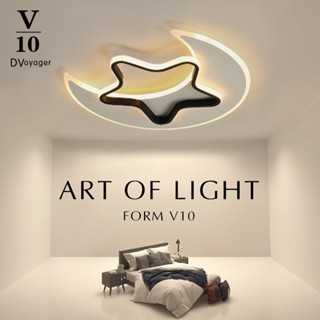 【V10燈飾】110v吸頂燈 星月吸頂燈 LED臥室燈 兒童房護眼燈 卡通吸頂燈 臥室書房燈 無極調光 創意燈飾簡約浪漫