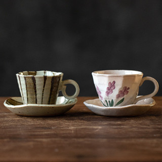 日本進口美濃燒輕奢復古薰衣草咖啡套杯辦公家用茶杯