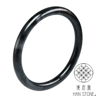 【漢石齋】天然翡翠A貨 圓條手鐲玉鐲 冰糯種山水墨翠(手圍18.4/版寬6.7mm)