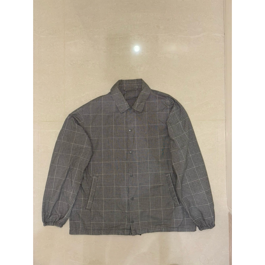 Beams 灰色格紋教練外套