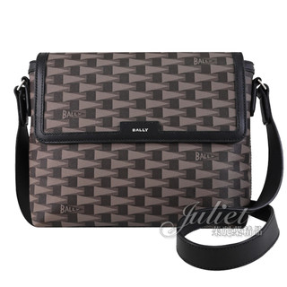 【茱麗葉精品】BALLY 6308716 PENNANT 幾何印花翻蓋斜背方包.深咖/黑 現貨在台