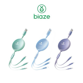 【biaze畢亞茲】伸縮三合一100W快充傳輸USB to Type-C/Lightning/Micro 1.2m藍綠紫