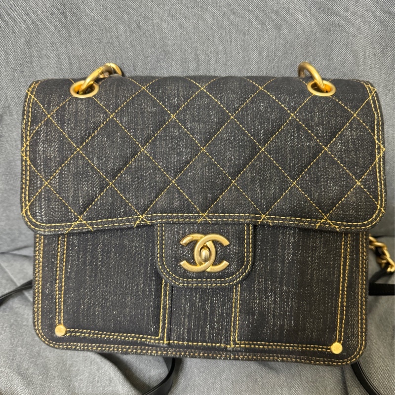 chanel 23s黑牛仔後背包