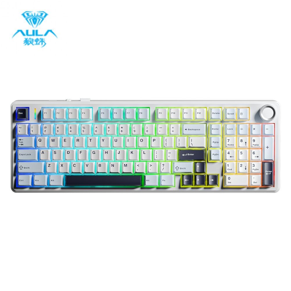 【狼蛛 AULA】F99pro 煙藍海霧 (淺藍+白+黑紫）星矢軸-繁中 ❰三模❱ 機械鍵盤/機械式鍵盤