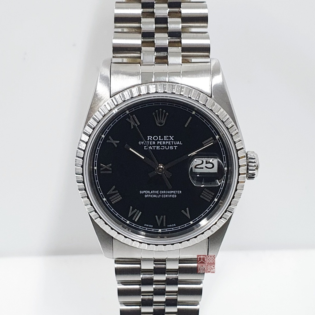 ROLEX 勞力士 16220 Datejust 蠔式日誌 輕鬆入手 鐵道圈 黑色羅馬面盤錶徑36mm 大眾當舖B471