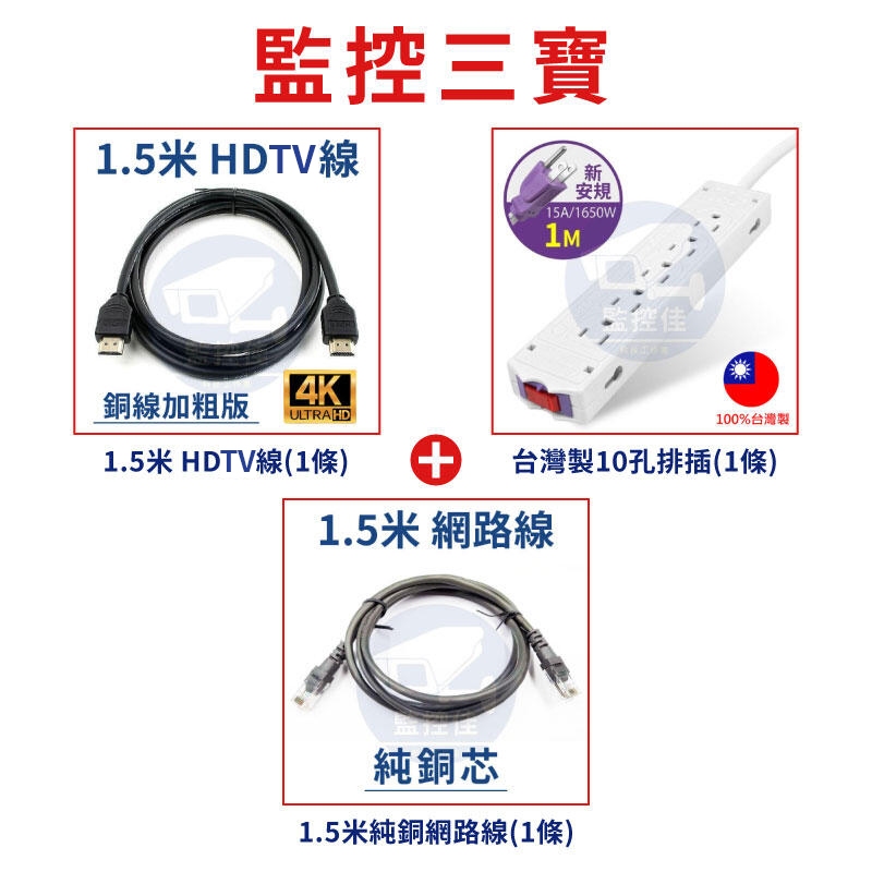含稅開發票 監視器必備裝機三寶 1.5米 HDMI線*1+十孔排插*1+1.5米純銅網路線