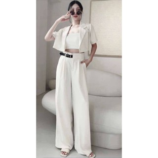 【OOTD】《現貨+預購》 #71(兩件套裝)翻領西裝上衣+皮帶造型長褲(杏色)