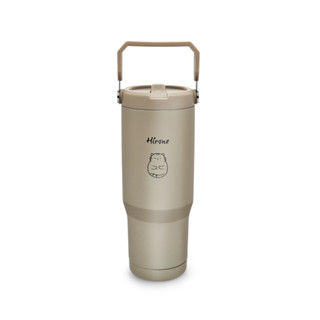 【日本Hirone】304不鏽鋼手提吸管霧感保溫杯950ml(奶茶色) DG1015D10001