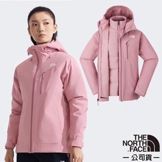 【美國 The North Face】女 兩件式保暖防風 連帽防水外套 DRYVENT 羽絨外套/落櫻紫 89Y7