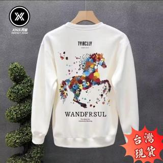 XN&臺灣現貨 長袖男 國潮牌衛衣男新款春秋薄款寬鬆圓領休閒刷毛美式痞帥男裝外套男生長袖長袖衣服