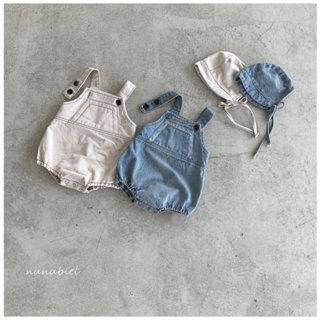 nunubiel 附帽復古牛仔吊帶短褲【現貨】寶寶帽子 連身衣 寶寶衣服 嬰兒衣服 女寶包屁衣 韓國童裝