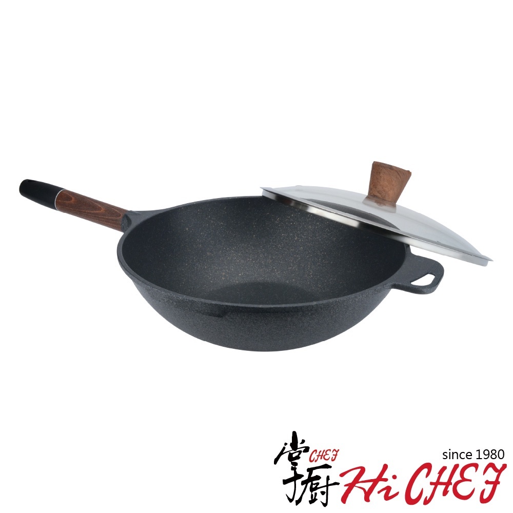 《掌廚HiCHEF》木柄輕量不沾鍋30CM(煎炒鍋)_電磁爐適用(福利品)