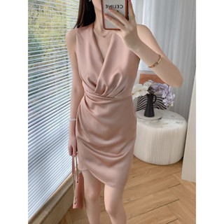 Fidressy✨香檳金色垂感緞面洋裝💕婚禮洋裝 結婚登記 輕婚紗 小禮服 禮服 伴娘禮服喜酒 主持人 金色洋裝謝師宴