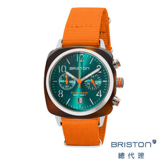 BRISTON 手工方糖錶 寶石綠折射光感 雙眼 石英錶 玳瑁琥珀框 時尚百搭 女錶 手錶 男錶 9073