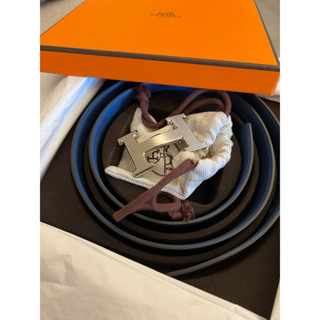 （售出）於臺灣專櫃Hermes 愛馬仕H銀釦雙色男用皮帶