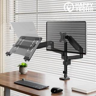 【HappyTech】鋁合金彈簧 螢幕筆電架 T56雙螢幕手臂支架+LP108V1筆電託盤 架夾鎖桌2用 合併優惠