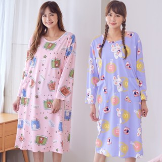【Wonderland】日韓甜美親膚長袖女居家睡衣洋裝
