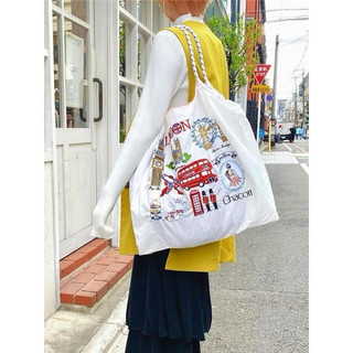 日本代購ball&chain刺繡 倫敦 挎帆布包購物袋通勤包包
