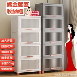 🚚臺灣批發🚚鍍金翻蓋廚房收納置物架 置物櫃 防塵收納櫃 櫥櫃 餐邊櫃 零食櫃 櫃子收納櫃 儲物櫃 四五層六層 塑膠透明