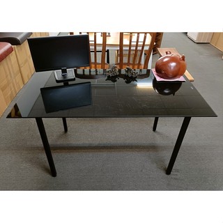【名佳利傢俱生活館】黑色玻璃電腦桌 133x70公分 二手黑色8mm強化玻璃+全新烤黑鐵腳 方管桌腳 筆電桌 桃園區免運
