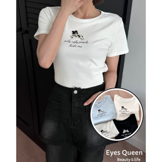 [Eyes Queen] 現貨 短版正肩T恤 小貓貼布短版上衣 圓領立體T恤 棉質內搭黑色打底衫