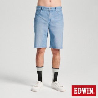 EDWIN 男款 迦績JERSEYS 冰河玉中腰寬丹寧迦績短褲(漂淺藍)
