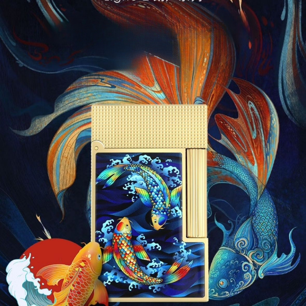 【 紳士 ♥極品♥ 】S.T Dupot都彭朗聲打火機  彩印錦鯉  一機一碼  聲音清脆  側滑瓦斯朗聲火機 高檔禮品