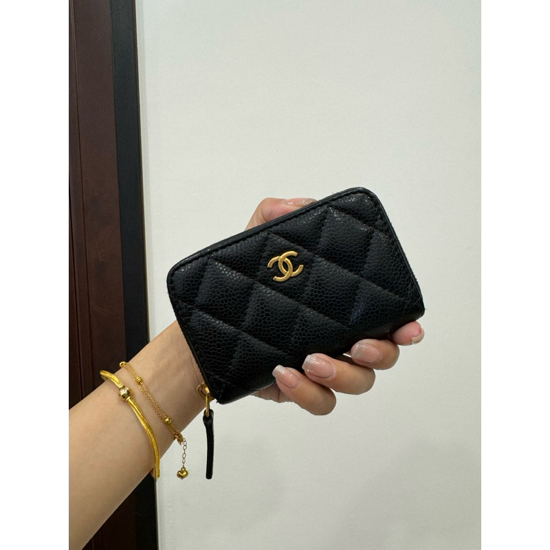 CHANEL 香奈兒 黑金 荔枝皮 魚子醬 卡夾 卡包 零錢包 錢包 皮夾 短夾 ㄇ字拉 ㄇ拉