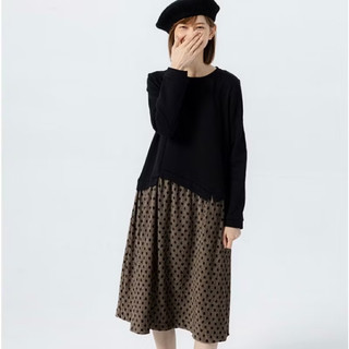 a la sha【全新、黑M】剪接舒適點點洋裝👗