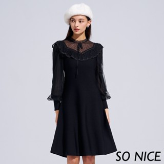 SO NICE【特惠】浪漫網紗蕾絲針織洋裝｜都會時尚女裝 【93340044】