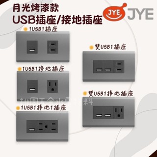JYE中一 月光烤漆 USB插座 接地插座 JY-M6402-1816-1001S-FG