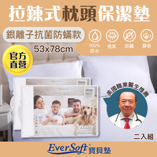 【EverSoft 寶貝墊】Nano銀離子抗菌 兩入一組 拉鍊式枕頭防水保潔墊 ⎜100%防水防蟎透氣