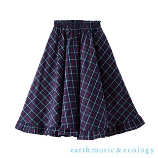 earth music&ecology 【WEB先行販售】格紋前短後長剪裁長裙(0S000001300)