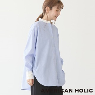 AMERICAN HOLIC 立領拼接側開衩長版襯衫(HA51L0A0200)